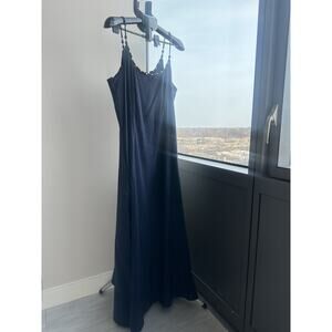 Calypso Maxi Dress Navy Blue Beaded Strap Linen Rayon Cotton XXL Sleeveless Long